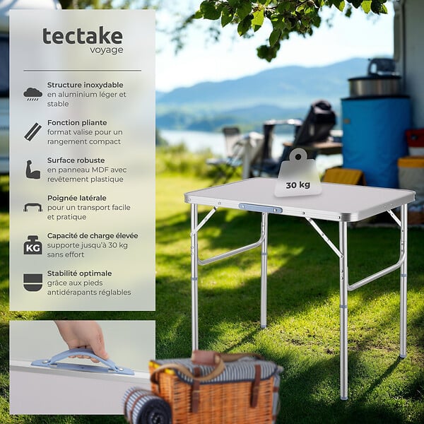 TECTAKE - Table pliante de camping en aluminium 75 x 55 x 68 cm gris - large