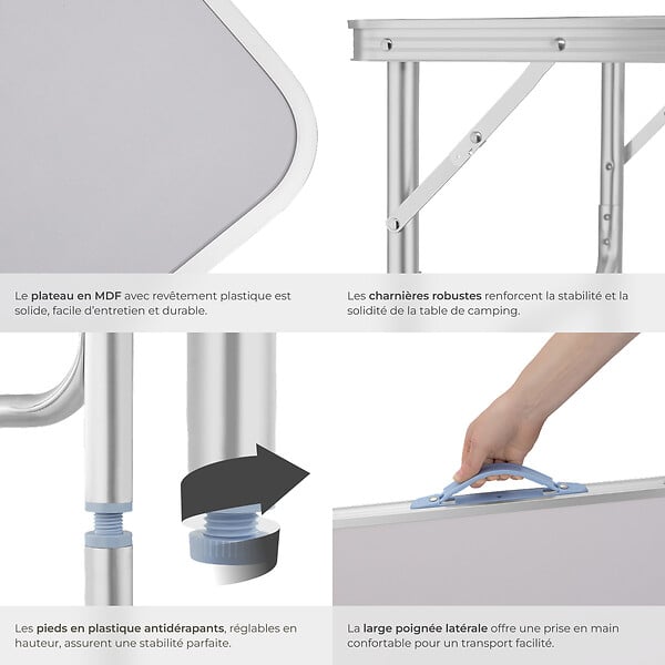 TECTAKE - Table pliante de camping en aluminium 75 x 55 x 68 cm gris - large