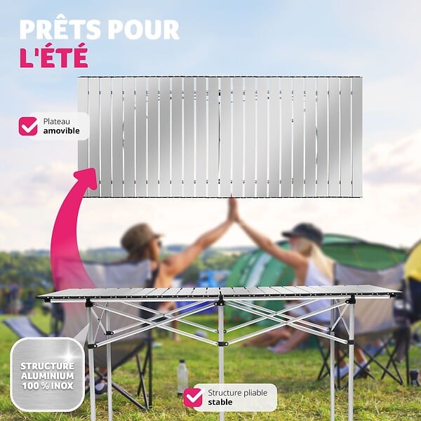 TECTAKE - Table pliante de camping en aluminium avec housse, 140 x 70 x 70 cm gris - large