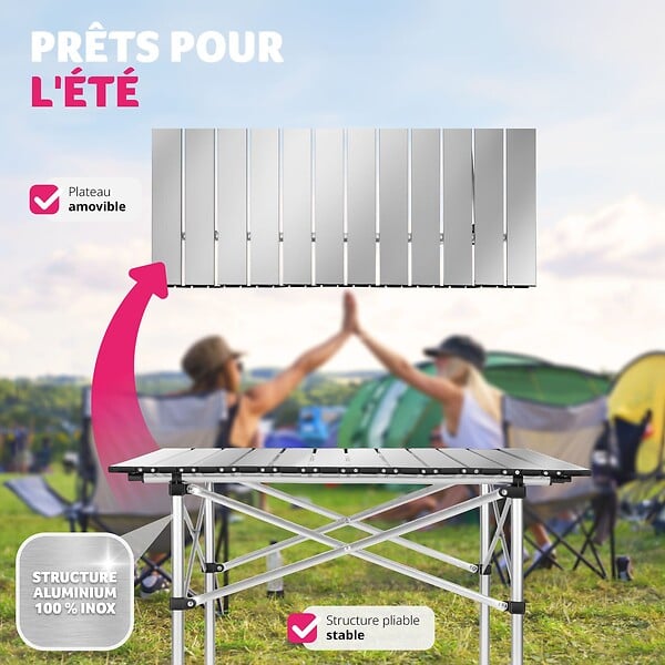 TECTAKE - Table pliante de camping en aluminium avec housse, 70 x 70 x 70 cm gris - large