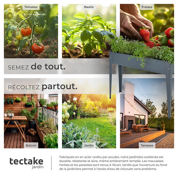 TECTAKE - Carré potager sur pied gris anthracite 98 5x26x82 5cm jardinière surélevée pieds élancés acier laqué poudré trou drainage hauteur travail - large