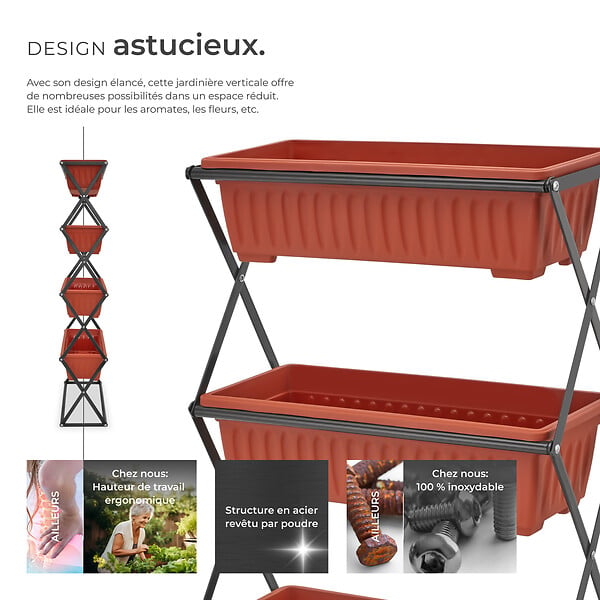 TECTAKE - Jardinière verticale avec 4 bacs à fleurs 52 x 21 x 127 cm marron - large
