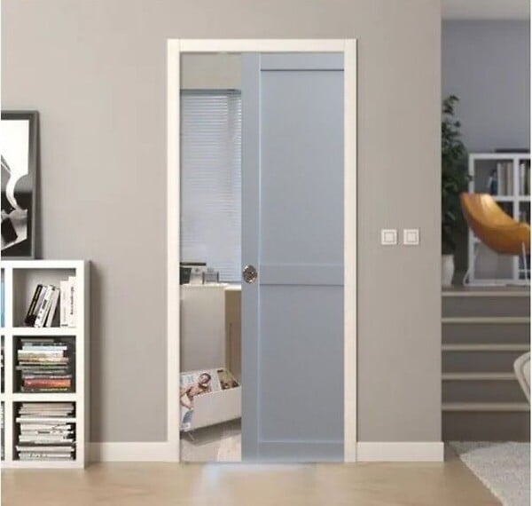 GD MENUISERIES - Porte Coulissante Athena Gris Clair 2 Panneaux H204 x L73 cm, Galandage - large