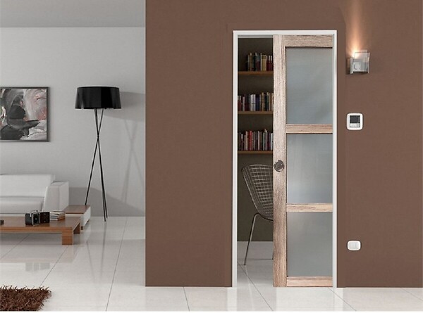 GD MENUISERIES - Porte Coulissante bois Frake Vitrée H204 x L73 cm, Galandage - large