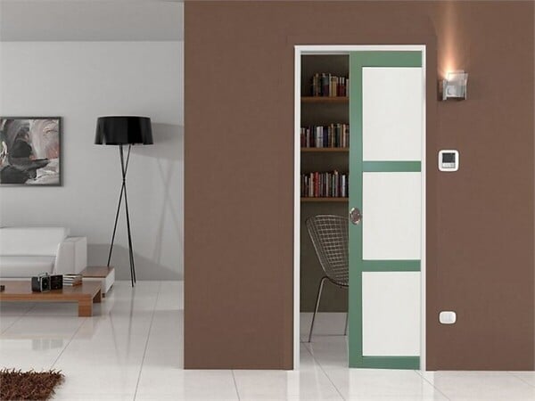 GD MENUISERIES - Porte Coulissante Vert Sauge RAL 6021 Vitrée H204 x L83 cm, Galandage - large