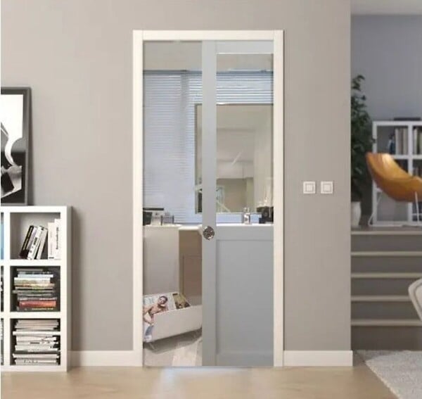 GD MENUISERIES - Porte Coulissante Atelier Blanc H204 x L93 cm sans meneau, Galandage - large
