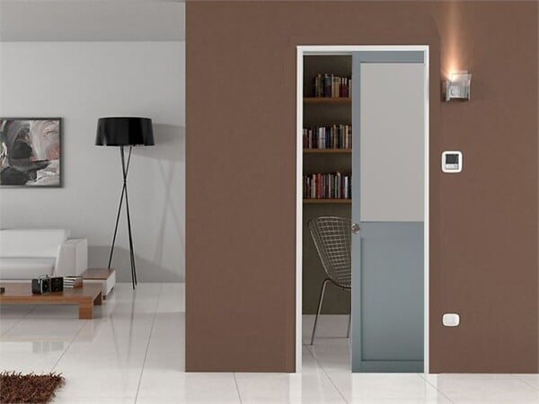 GD MENUISERIES - Porte Coulissante Athena Gris Clair Vitrée H204 x L73 cm, Galandage - large