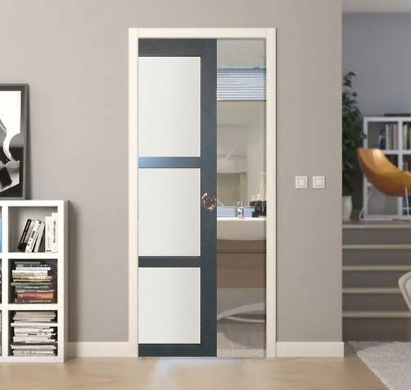 GD MENUISERIES - Porte Coulissante Blakeria Vitrée Gris Anthr H204 x L73 cm, Galandage - large