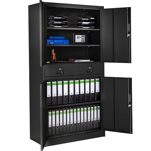 TECTAKE - Armoire métallique de classement avec 2 tiroirs 40 x 90 x 180 cm noir - large