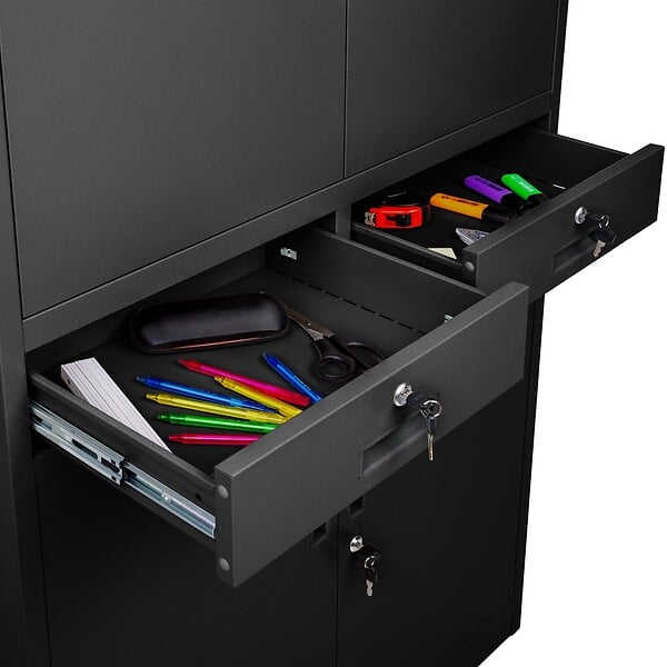 TECTAKE - Armoire métallique de classement avec 2 tiroirs 40 x 90 x 180 cm noir - large