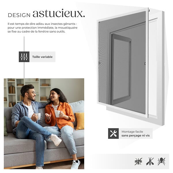 TECTAKE - Moustiquaire avec cadre en aluminium pour fenêtres blanc - large