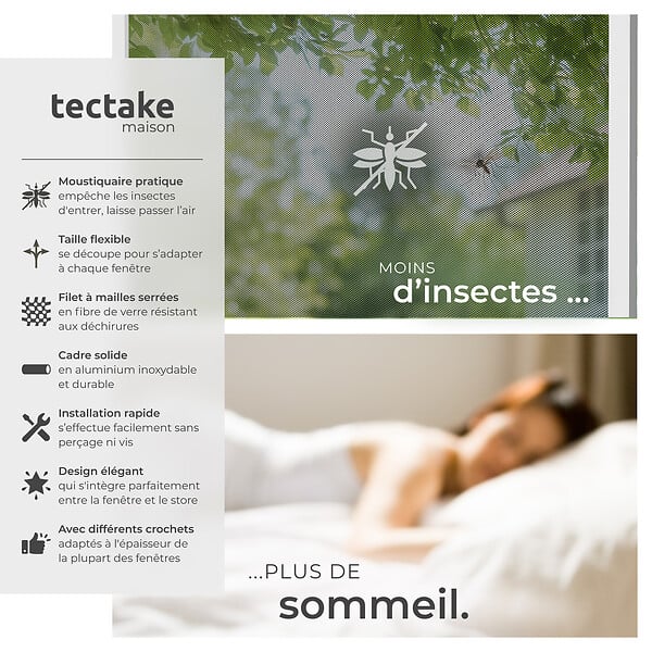 TECTAKE - Moustiquaire avec cadre en aluminium pour fenêtres blanc - large