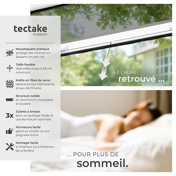 TECTAKE - Moustiquaire store enroulable fenêtre blanc aluminium 130x160cm réglable anti-insectes fibre de verre résistant UV intérieur extérieur - large