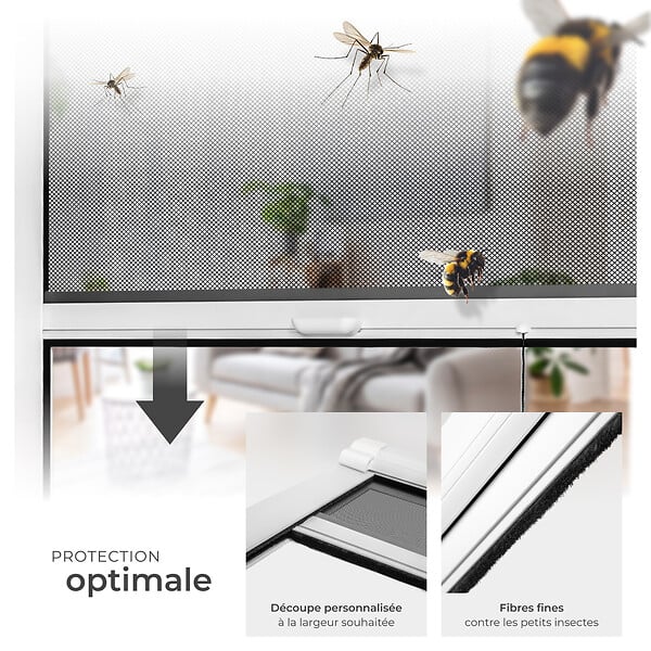 TECTAKE - Moustiquaire store fenêtre enroulable aluminium blanc 90x160cm fibre verre anti insectes UV résistant ajustable installation facile - large