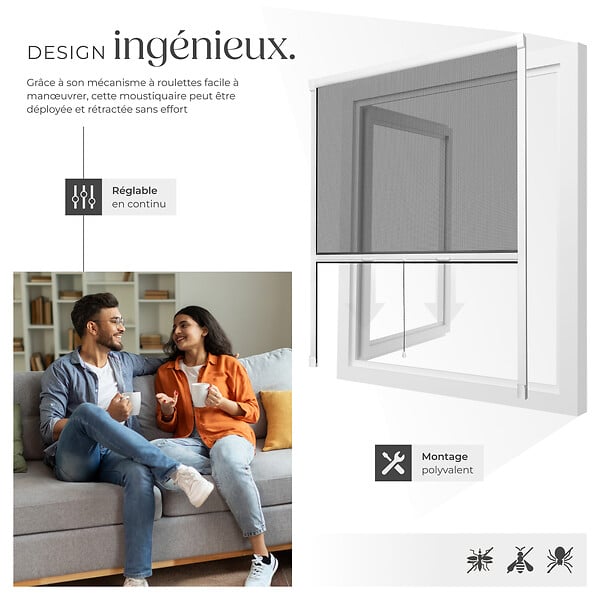 TECTAKE - Moustiquaire store fenêtre enroulable aluminium blanc 90x160cm fibre verre anti insectes UV résistant ajustable installation facile - large