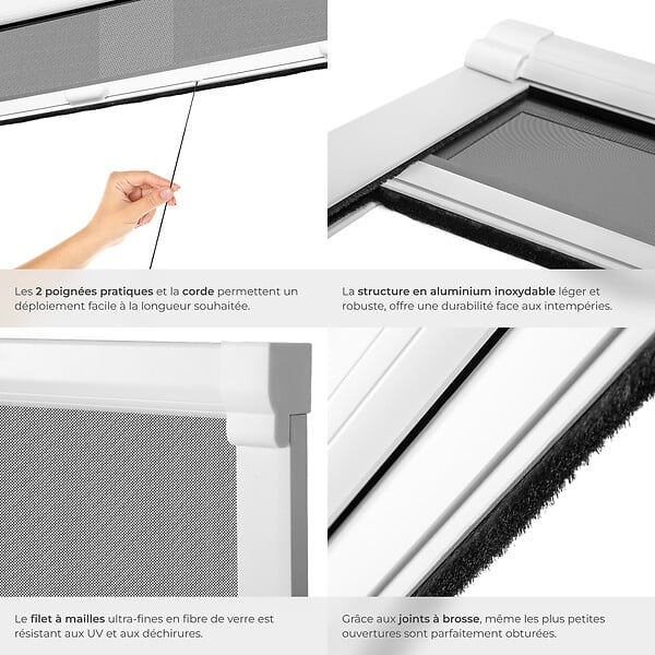 TECTAKE - Moustiquaire store fenêtre enroulable aluminium blanc 90x160cm fibre verre anti insectes UV résistant ajustable installation facile - large