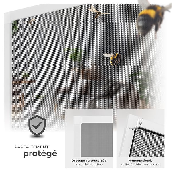 TECTAKE - Moustiquaire avec cadre en aluminium pour fenêtres blanc - large