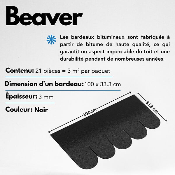 TIMBELA - Bardeaux bitumineux Beaver , couleur noir - bitume toiture 3m2 - Timbela B-BLACK - large