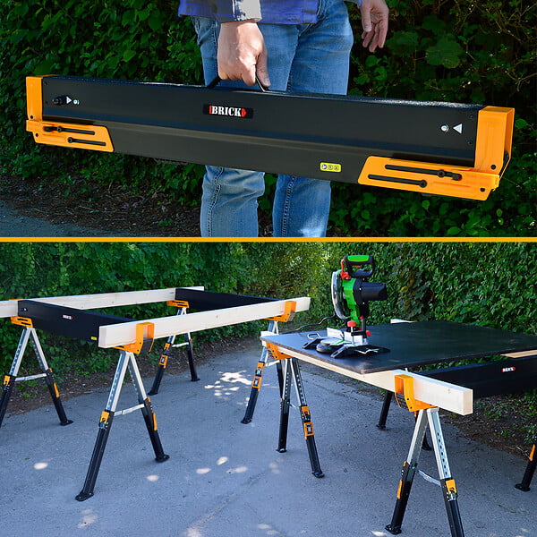 BRICK - Lot de 2 tréteaux d atelier métalliques pliables et téléscopiques - Charge max 1180kg - large