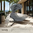 TECTAKE - Fauteuil suspendu en acier gris avec pare-soleil et poche latérale ergonomique 195 cm - vignette