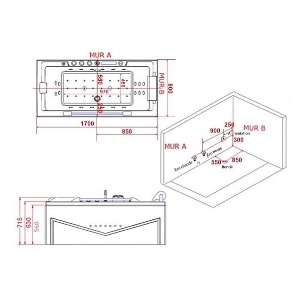 DISTRIBAIN - Baignoire balnéo G-Cleveland 46 jets Whirlpool - large