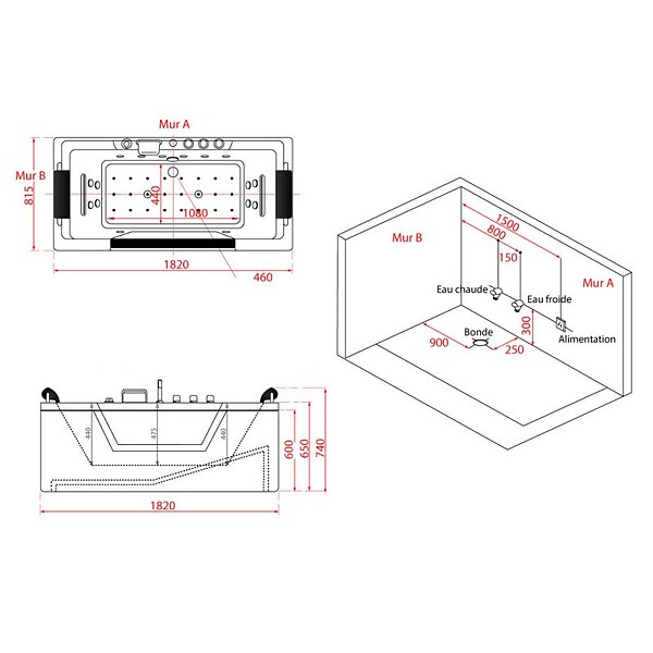 DISTRIBAIN - Baignoire balnéo Océanie 40 jets Whirlpool - large