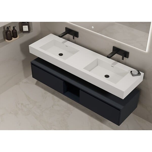 DISTRIBAIN - Meuble de salle de bain ROMANZA 1600 Noir (sans miroir) - large