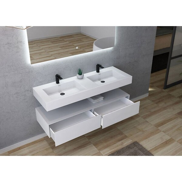 DISTRIBAIN - Meuble de salle de bain AVELLINO-1400 Blanc (sans miroir) - large