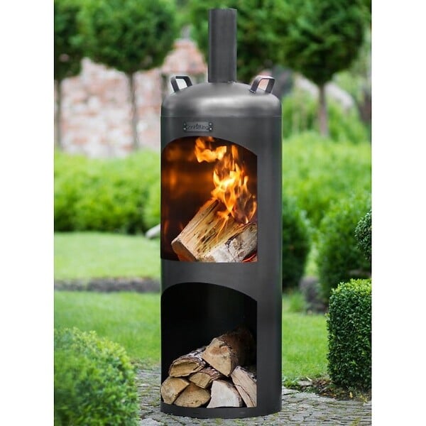 COOK KING - Cheminée d'extérieur cylindrique en acier noir FARO 40x40x132 cm - large