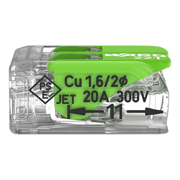 WAGO - Boite de 100 bornes d'installation 221 Green Range Wago - 2 conducteurs 4mm² - à leviers souple & rigide - large