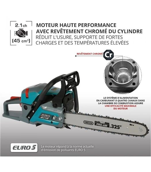 KONNER SOHNEN - Tronçonneuse à essence 45 cm³, guide et chaîne OREGON 40 cm - Könner  Söhnen KS CS21G-16-1 - large