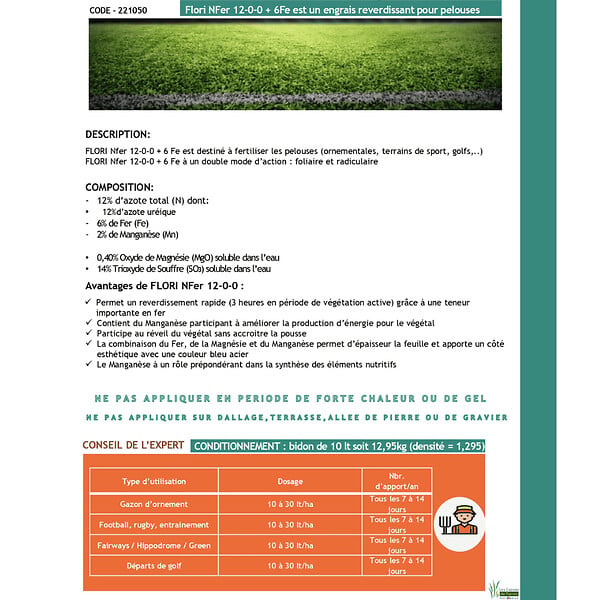 FLORIVERT - Engrais gazon au fer Flori NFer 12-0-0   6Fe 10L pour reverdissement des plantes - Florivert NEG00989 - large