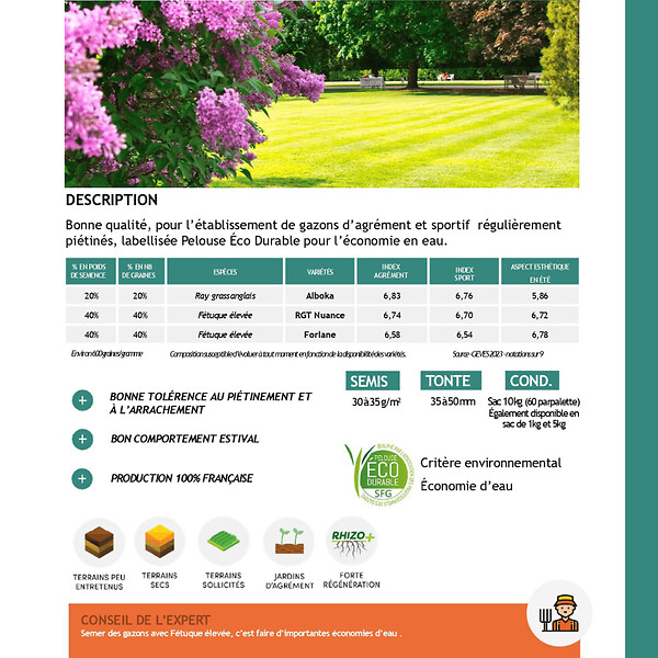 FLORIVERT - Semences gazon Terra Extrême 5 kg, faible besoin en eau et bel aspect - Florivert 1206457 - large