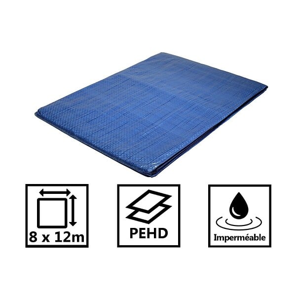 TECPLAST - Bâche de jardin 8 x 12 m Bleue et verte Polyéthylène 80g/m² - large