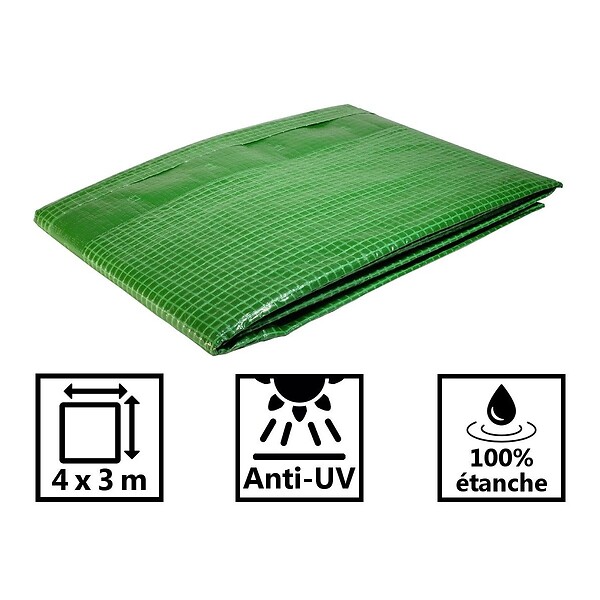 TECPLAST - Bâche de jardin 4 X 3 m Armée VERTE en polyéthylène 170g/m² - large