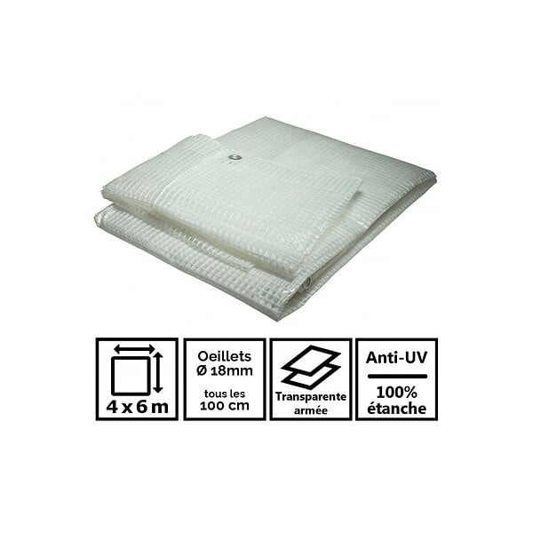 TECPLAST - Bâche de jardin 4 x 6 m Armée transparente en polyéthylène 170g/m² - large