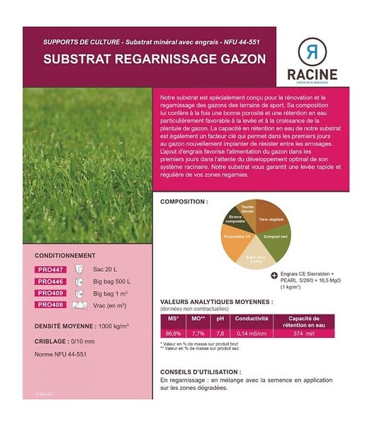 RACINE - Terreau substrat pour regarnissage gazon pour sol sportif Big bag 1 m3 - large