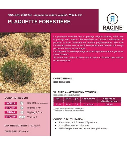 RACINE - Paillage mulch végétal plaquette forestière, x1 sac de 50 L - KOM24 - large