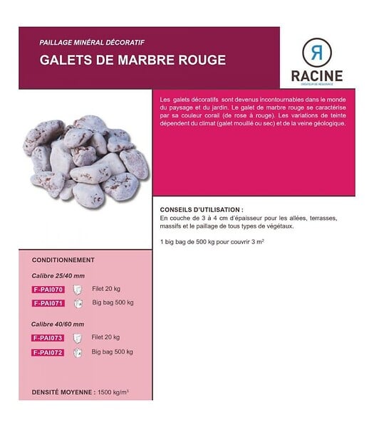 RACINE - Paillage minéral Galet marbre rouge 25-40mm, Big bag 500 kg - F-PAI073 - large
