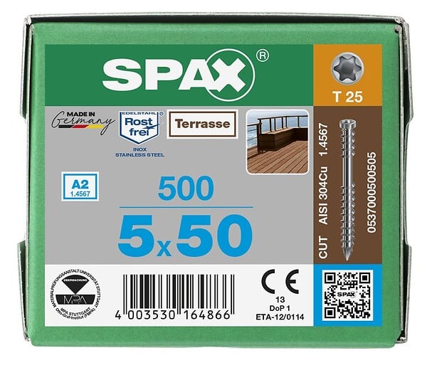 SPAX - 500 Vis Torx Autoforeuse 5x50 Spax-deck Inox A2 - Terrasse Bois Éxotique - large