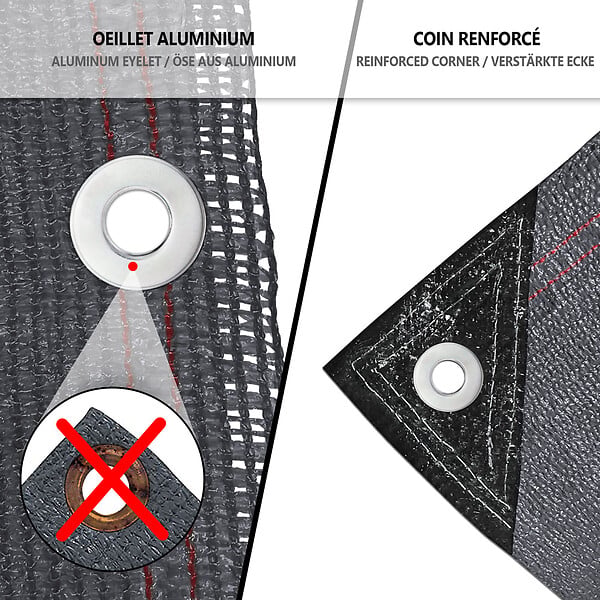 VOUNOT - Brise vue occultant en HDPE 230g/m² 1.8x10m avec attaches de fixation anthracite - large