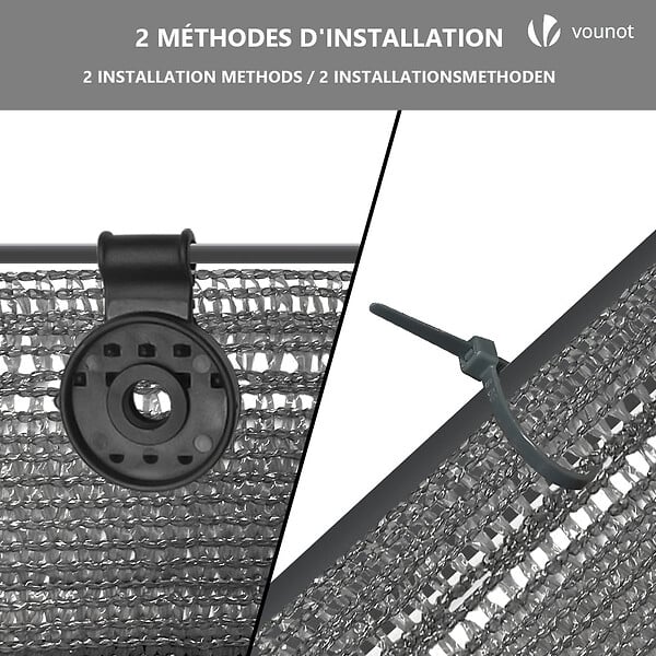 VOUNOT - Brise vue occultant en HDPE 150g/m² 1.5x20m avec attaches de fixation gris - large