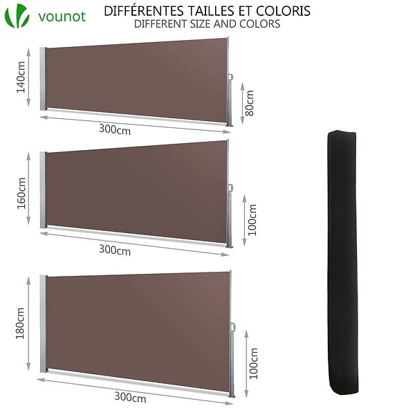VOUNOT - Paravent retractable avec housse de protection 1.8x3m Marron - large