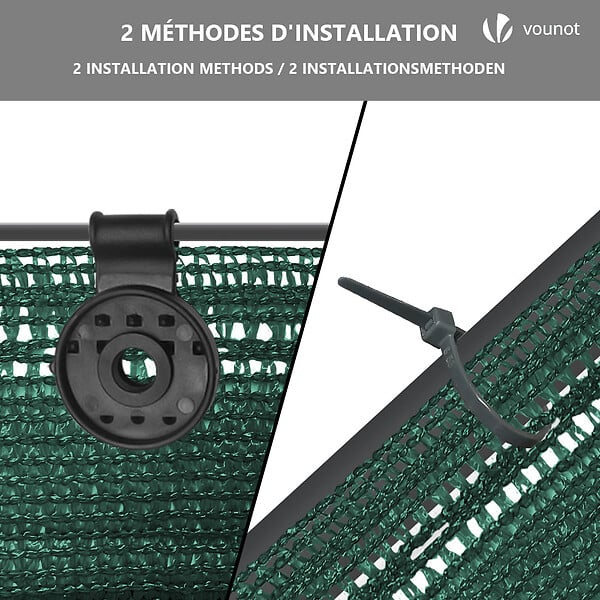 VOUNOT - Brise vue occultant en HDPE 150g/m² 1.8x20m avec attaches de fixation vert - large