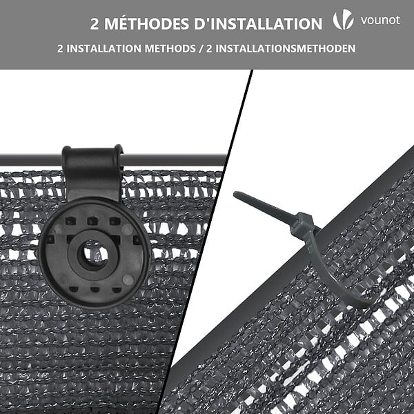 VOUNOT - Brise vue occultant en HDPE 150g/m² 1.8x10m avec attaches de fixation anthracite - large