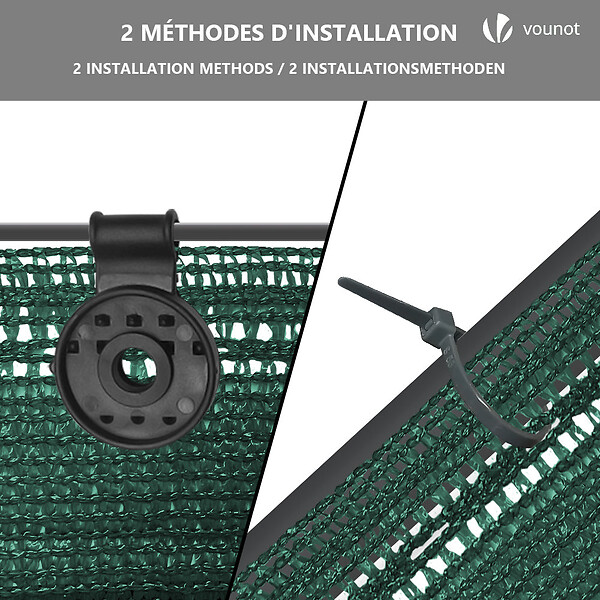 VOUNOT - Brise vue occultant en HDPE 150g/m² 1.5x20m avec attaches de fixation vert - large