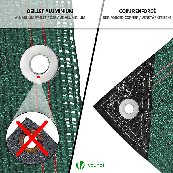 VOUNOT - Brise vue occultant en HDPE 230g/m² 1x10m avec attaches de fixation vert - large