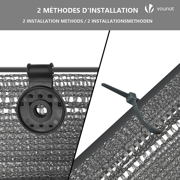 VOUNOT - Brise vue occultant en HDPE 150g/m² 1x20m avec attaches de fixation gris - large