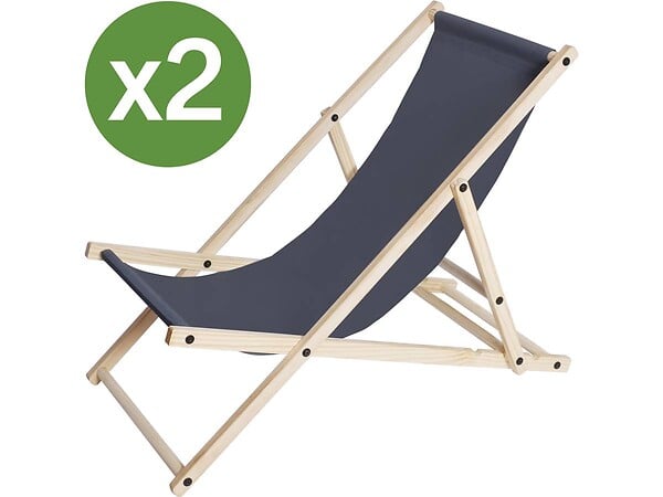 HABITAT ET JARDIN - Lot de 2 transats en bois "Chilienne" - 107 x 56.5 x 81 cm - Gris - large