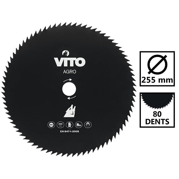VITO - Lame de coupe pour débroussailleuse 80 dents Diam 255mm Alesage 25.4 VITO - large